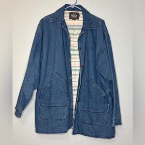 Vintage 80’s Woolrich Denim Barn Chore Coat Lined With Pastel Cotton M